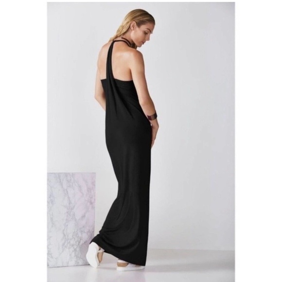 Fabletics Neema Black Comfy Stretch Cotton Draped Racerback Maxi Dress - Picture 2 of 10